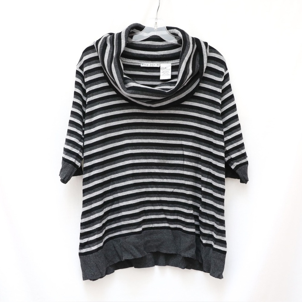 Fred David Cowl neck Sweater striped grey 1X plus size cozy warm short sleeve